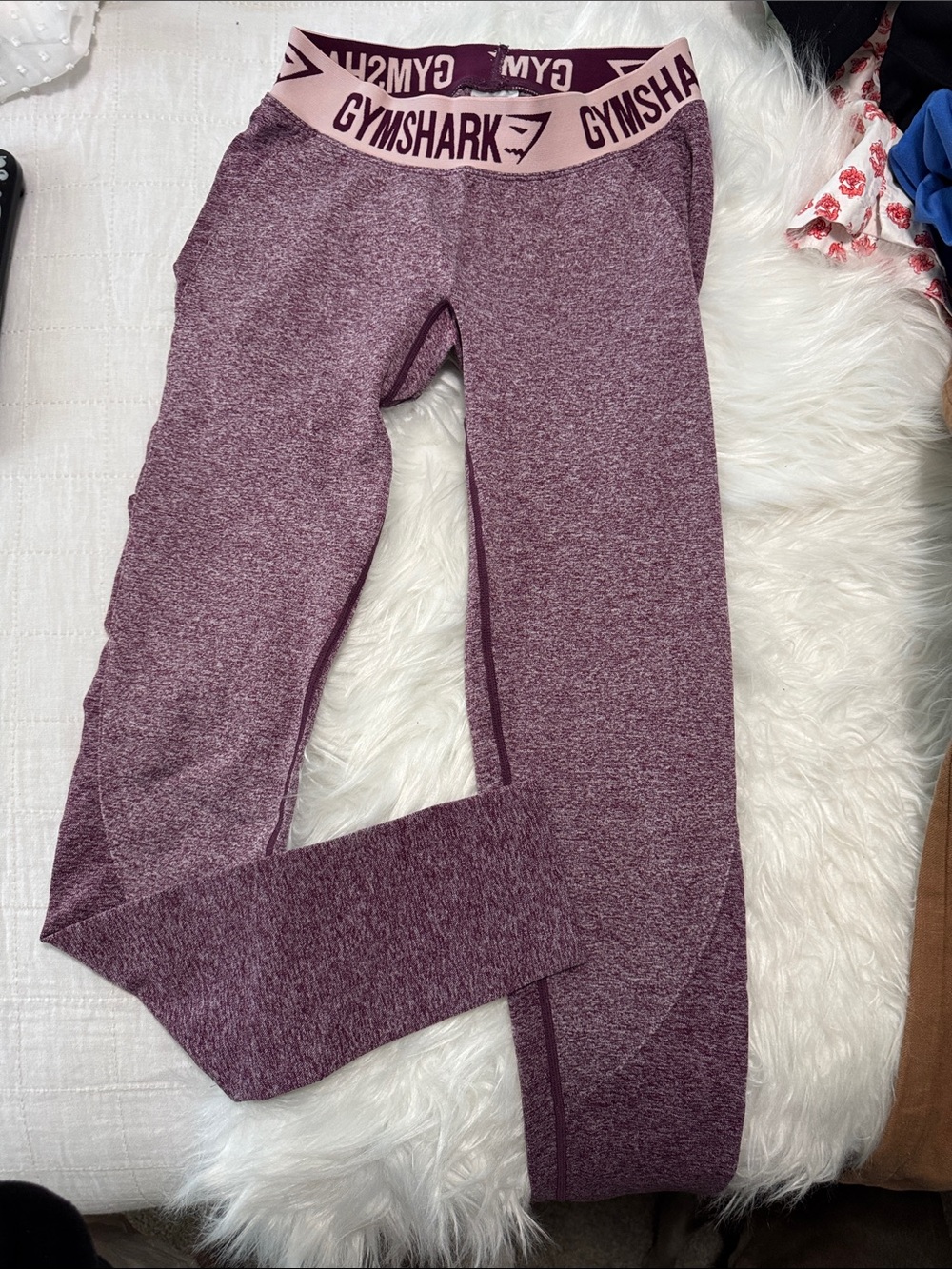 Gymshark Maroon Heather Leggings with Light Pink Branded Waistband